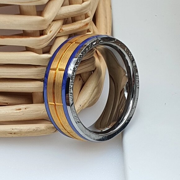 Rose Gold Ring, Forged Carbon Fiber sides Brushed Ring, GALTUN718